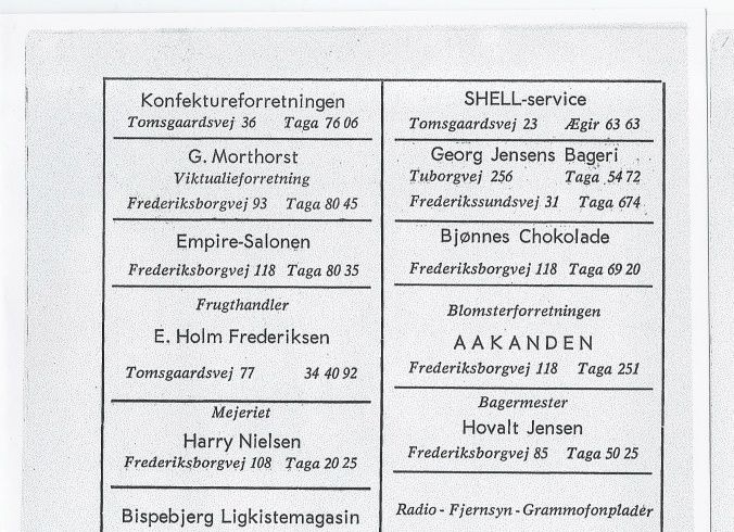 ET UDSNIT AF FORRETNINGERNE OG ANNONCE I SKOLEBLADET